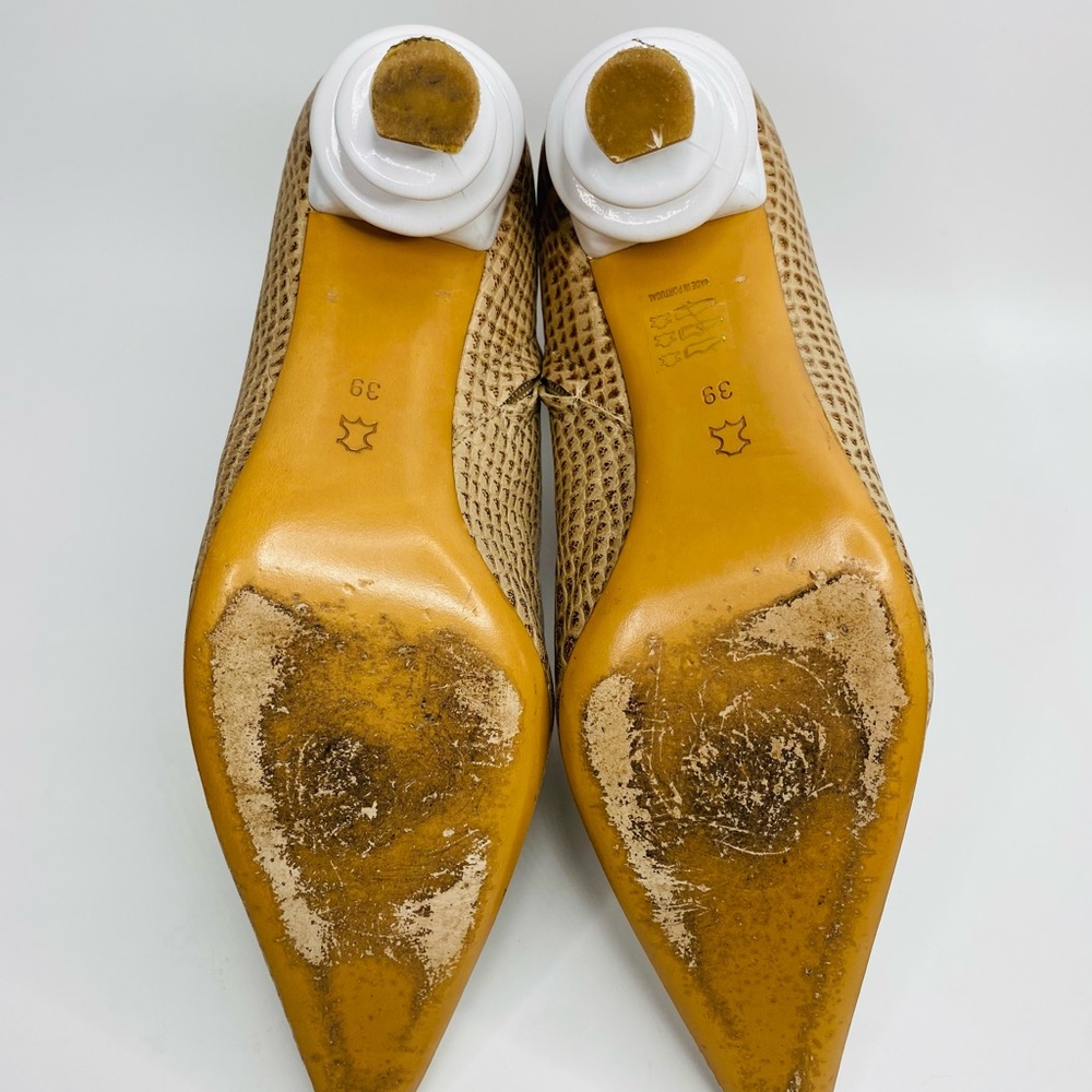 KALDA Island 70 Tan Leather Snakeskin Twisted Heel Ankle Boot US Size 8 … - Picture 11 of 13